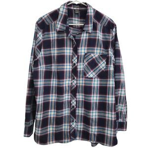 Eddie Bauer Women Classic Fit Purple Flannel Plaid Long Sleeve Button Fall 2XL